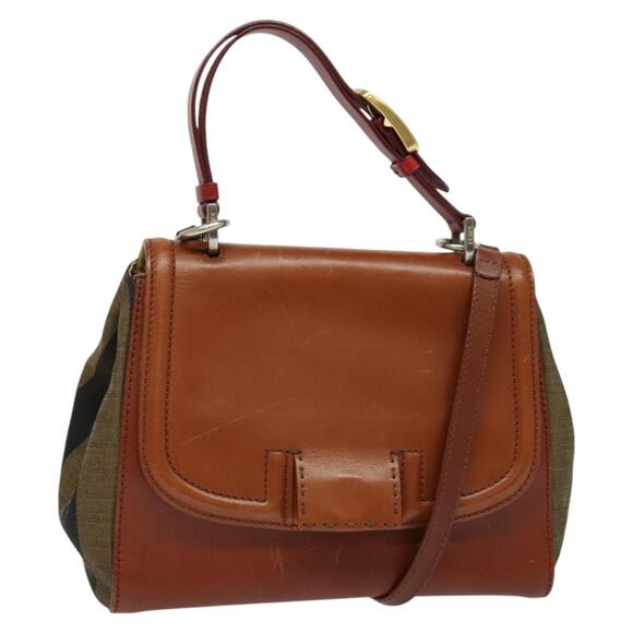 FENDI Pecan Canvas Hand Bag Black Brown - Picture 1 of 13